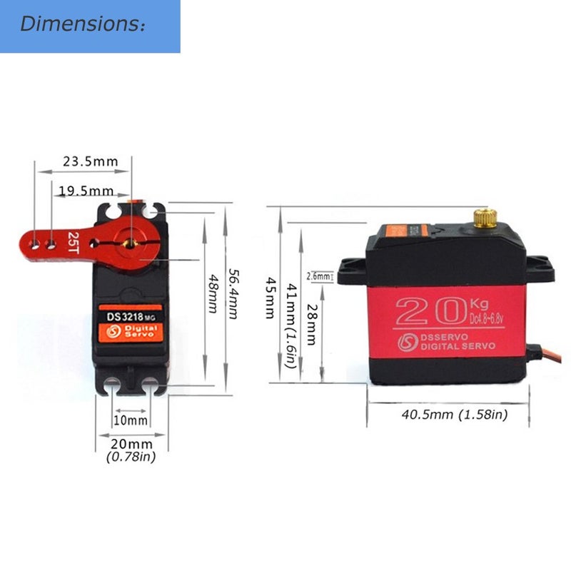 ANNIMOS Pack of 4 DS3218 Digital RC Servo Motor 20KG High Torque Full Metal Gear Waterproof for Baja Cars Robot DIY 270Â° - Image 4